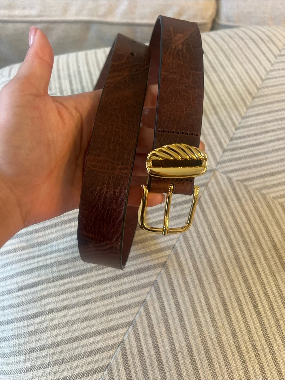 AUREUM Dark Brown Leather Women’s Belt with Gold Buckle